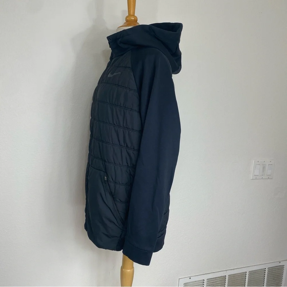 Nike Men's Black Hooded Partial Quilted Puffer Jacket Size Large Outdoor Active - Picture 3 of 16